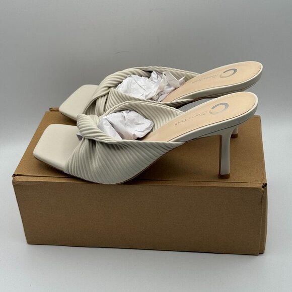 Tru Comfort Greer White Pleated High Heel Mules Square Toe Slip In Sandals 9 - Picture 3 of 9